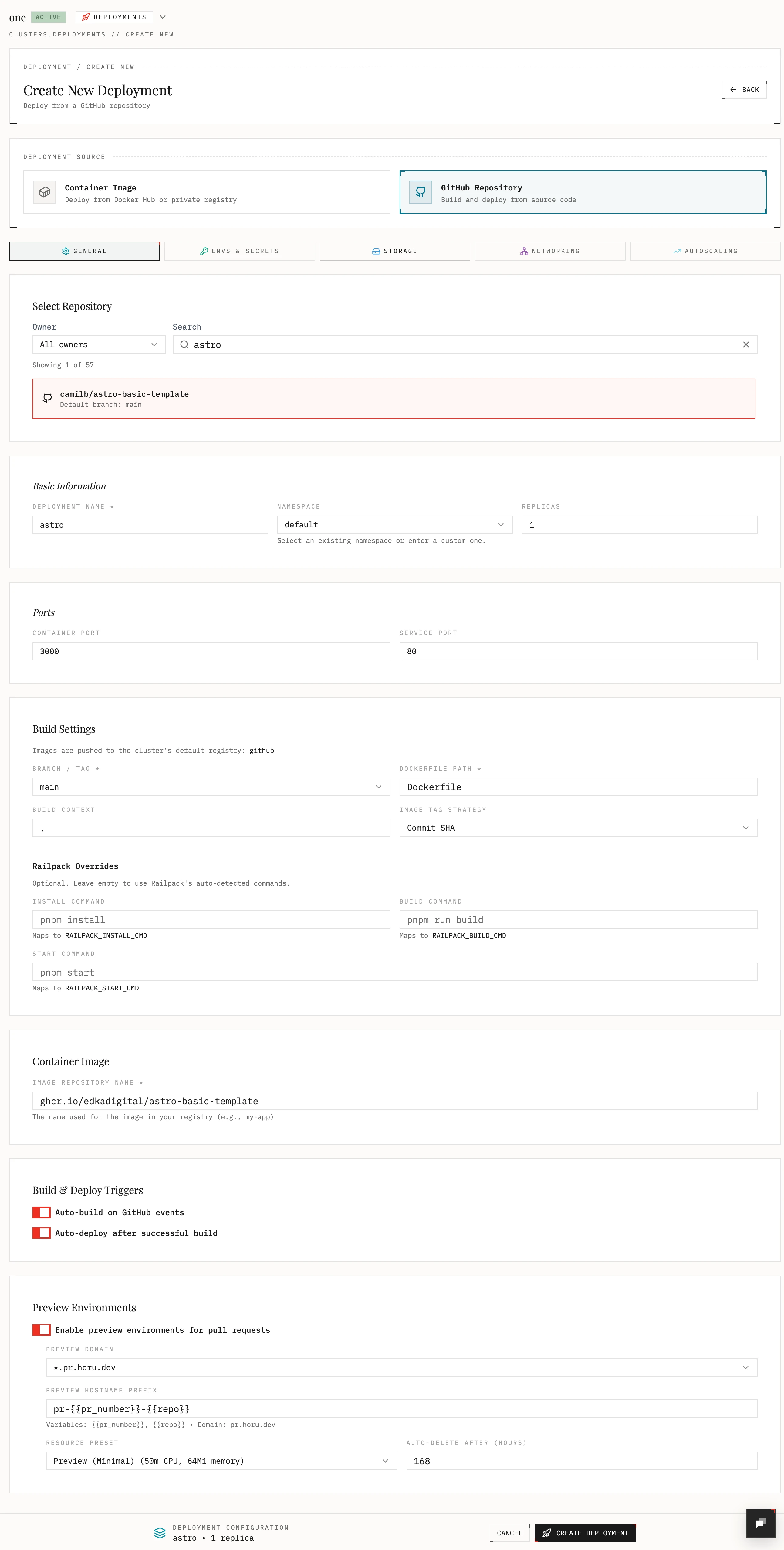 Create Branch Deployment