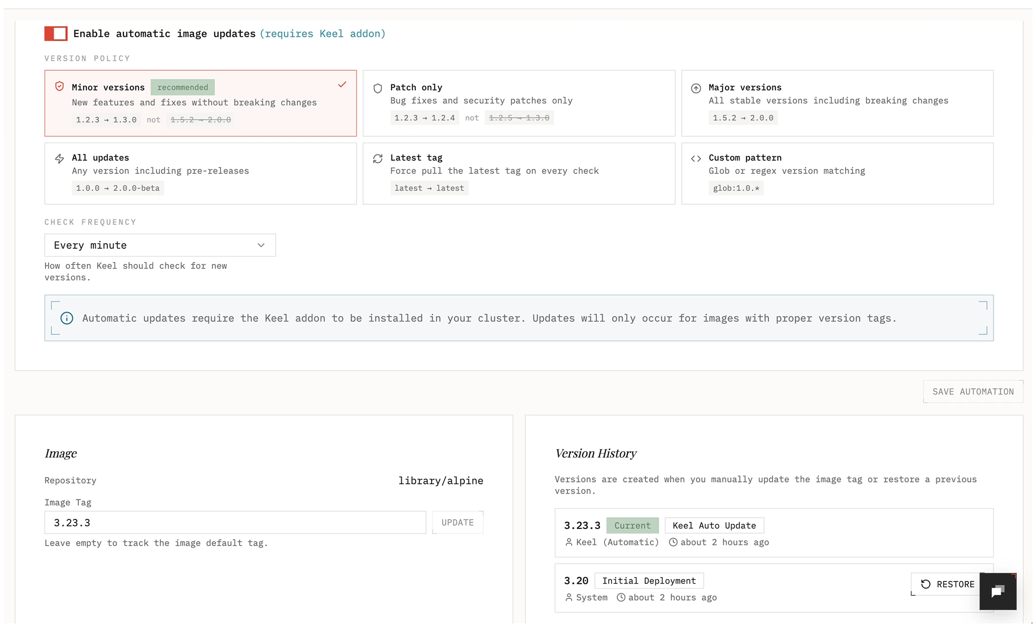 Image automation and rollback